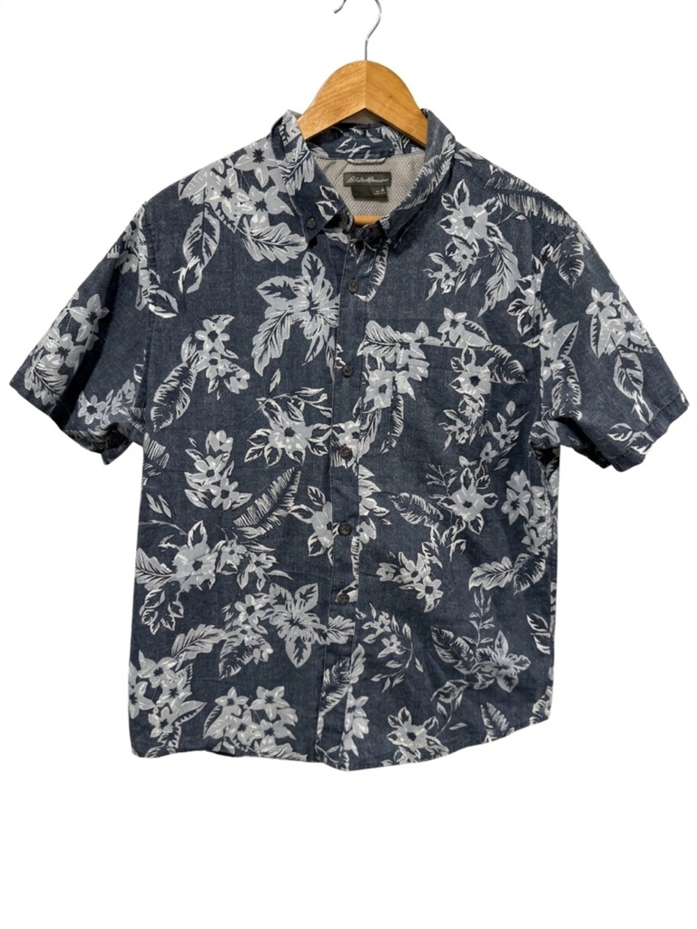 Eddie Bauer Navy Floral Short Sleeve Button Down Shirt - Men's M